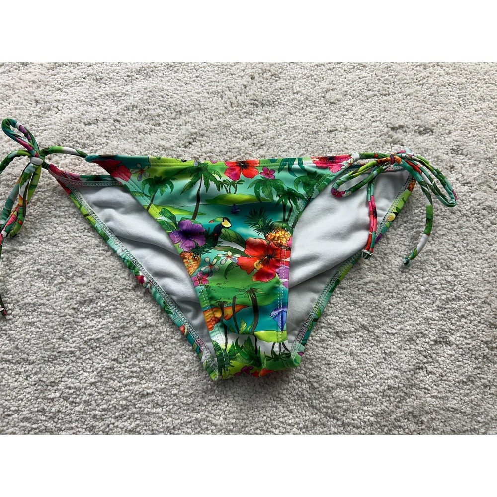 OP Bikini Bottom Womens Small Floral Tropical Side Tie Swim Beachwear‎ OPS34510B